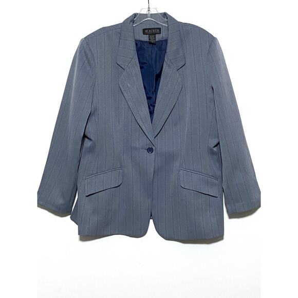 Stanley Blacker Blazer One Button Jacket Blue Herringbone Stripe Lined Womens 18 - Picture 1 of 7